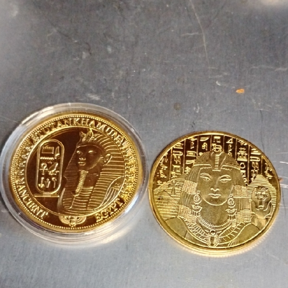 Golden Egyptian Pharaoh Coin Pair (Uncirculated)